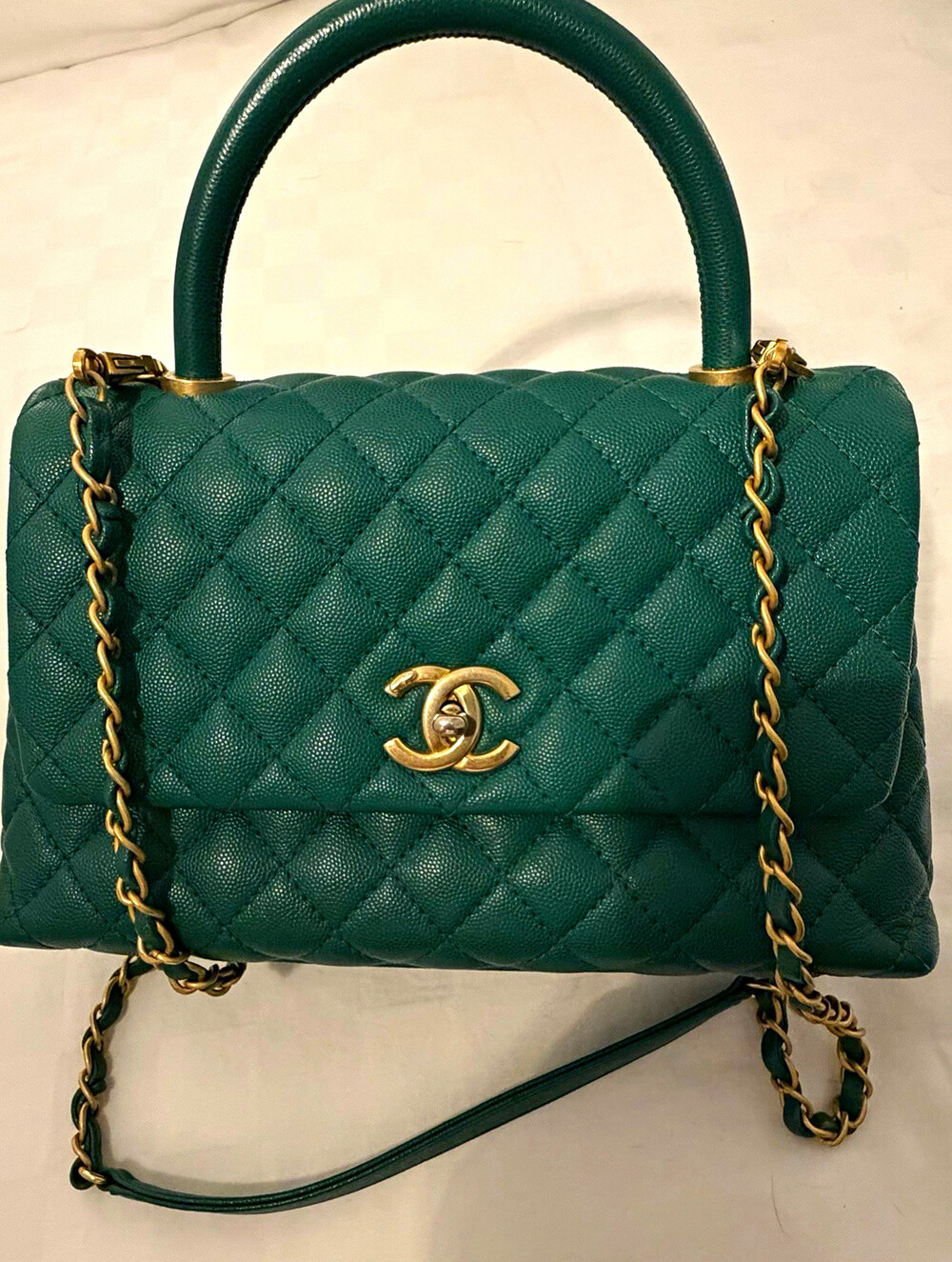 Chanel Green Coco Handle Medium Top Bag #336837C39B